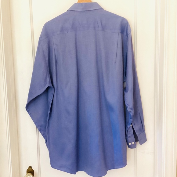 Pronto Uomo 80’s 2ply Cotton Men's 16 32/33 Blue Herringbone Shirt Non-iron Flaw - Picture 11 of 11